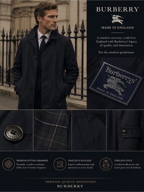 Burberry Men's Black Cotton Gabardine Trench Coat